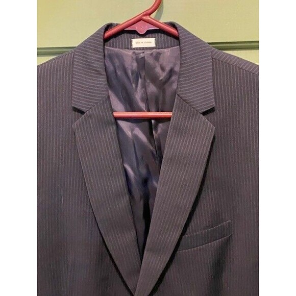 Calvin Klein Mens Sz M Short Black & Blue Pinstripe Two-Button Wool Blend Jacket - Picture 2 of 11